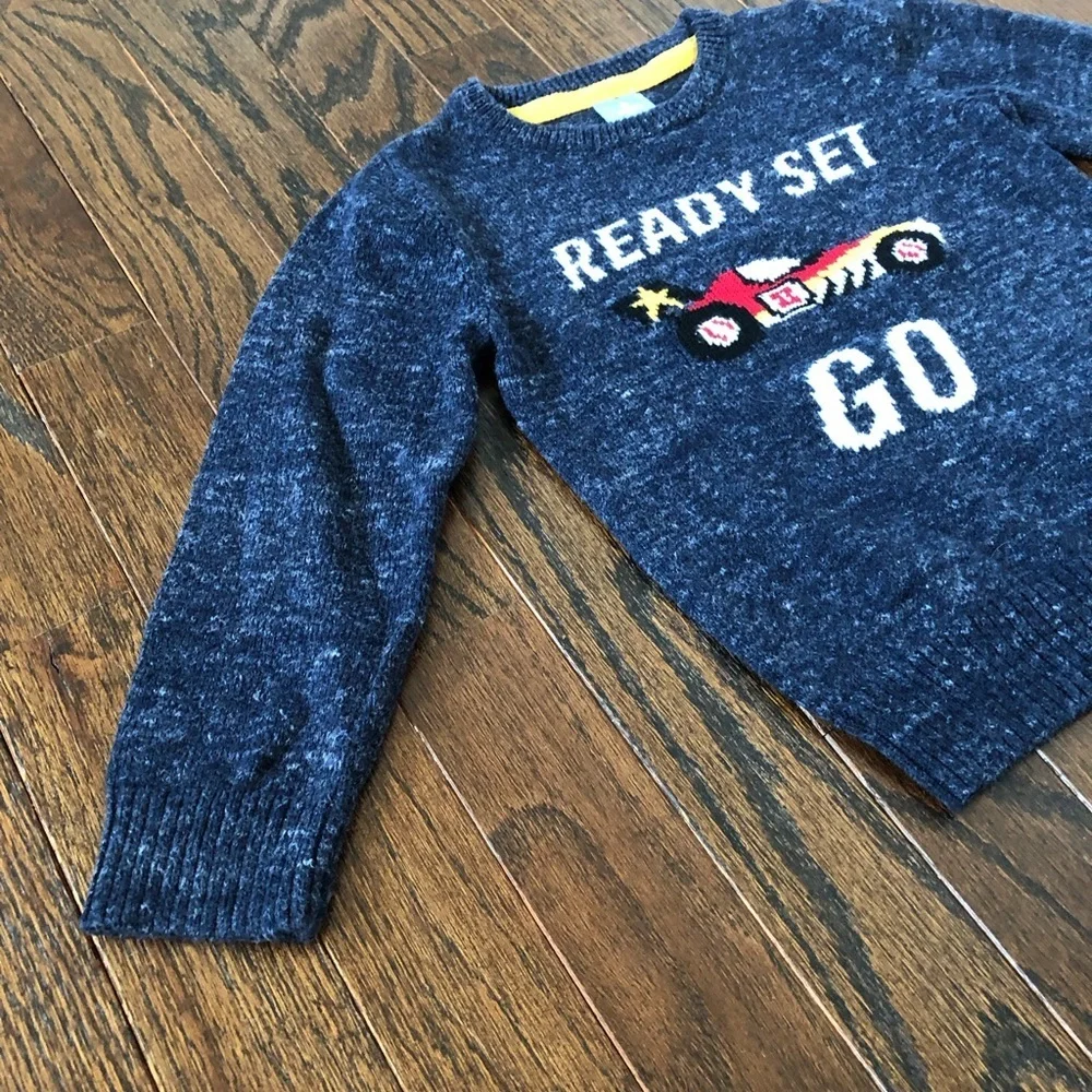 babyGap Boys 2/2T Heathered Navy Blue Knit Crewneck Sweater w/Racing Car - VGUC! - Picture 2 of 7